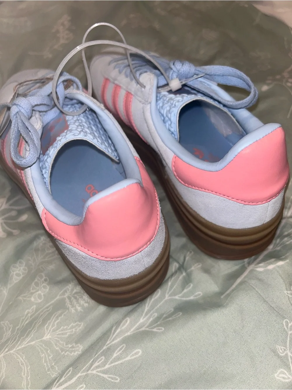 adidas Gazelle Platform Sneakers - Light Blue with Pink Stripes
